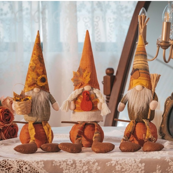 NWT- Set of 3- Fall Harvest Gnome Decorations on Pumpkin Bases 🍁🌻 - Picture 3 of 9